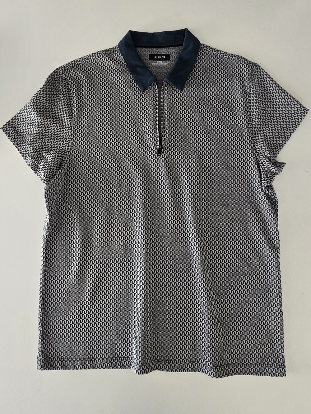 Alfani Navy Patterned Short-Sleeve Polo Shirt